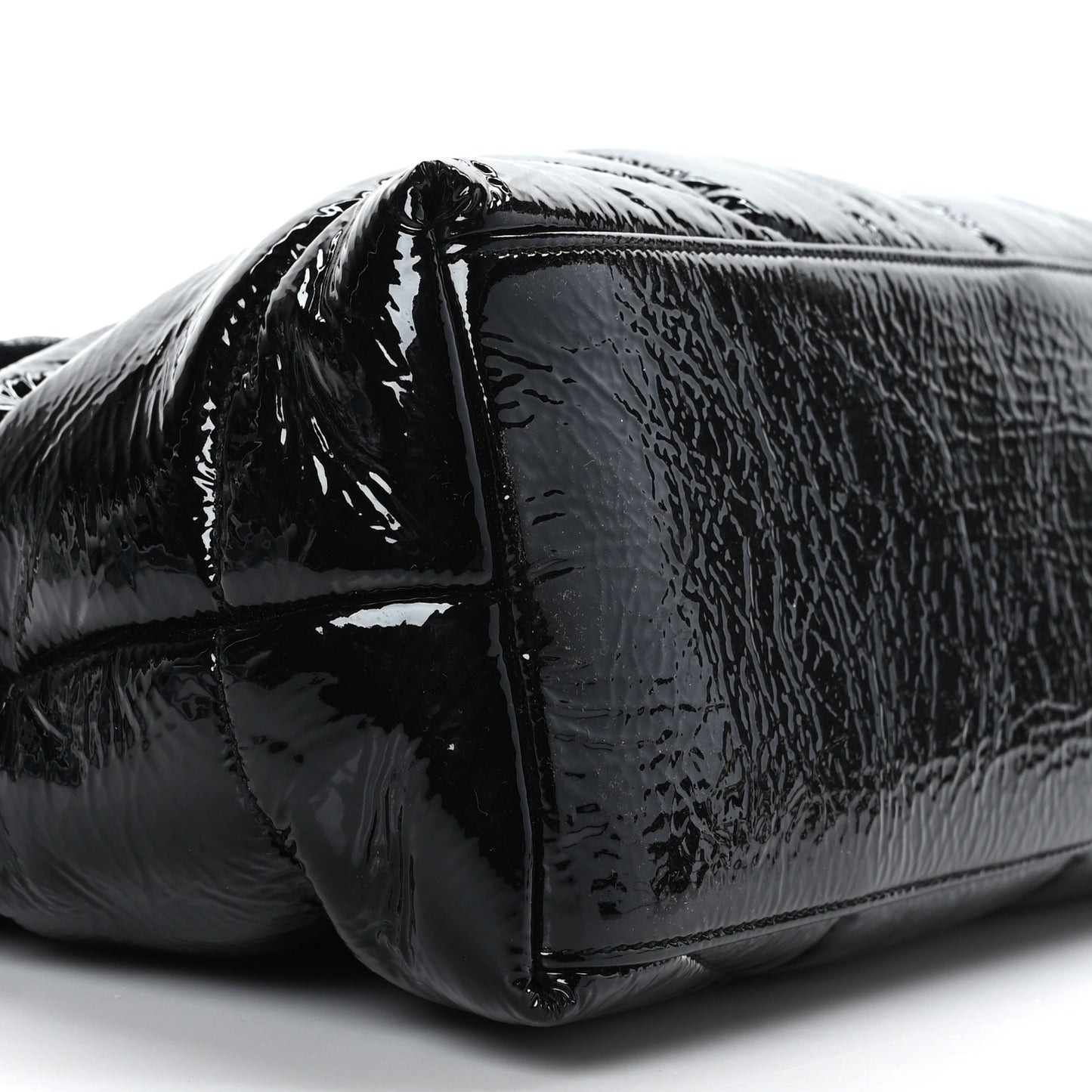 Patent Lambskin Quilted Medium Loulou Puffer Monogram Chain Satchel Black