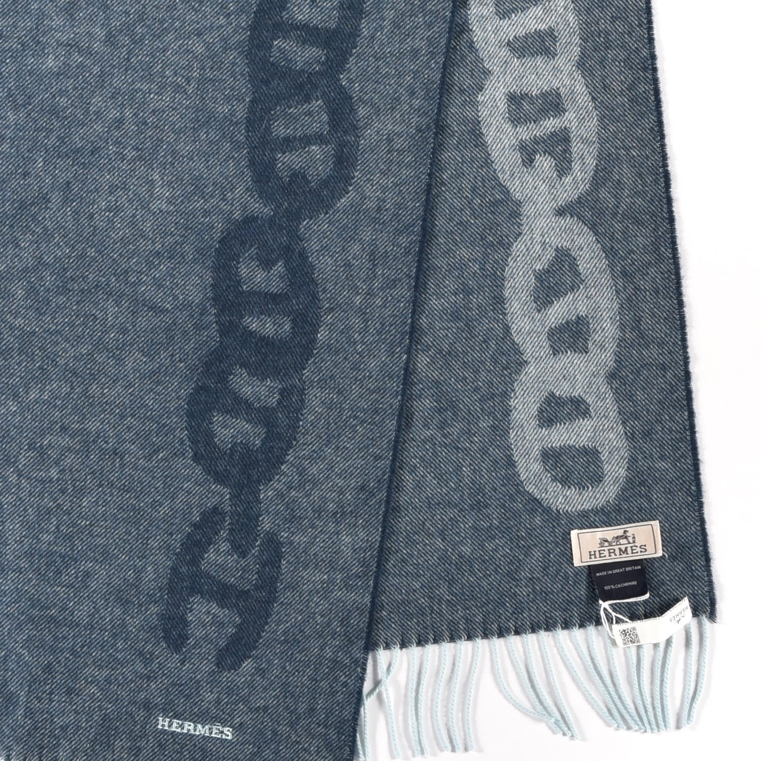 Hermes Cashmere Crazy Chain Muffler Petrole Bleu Givre 3 of 5