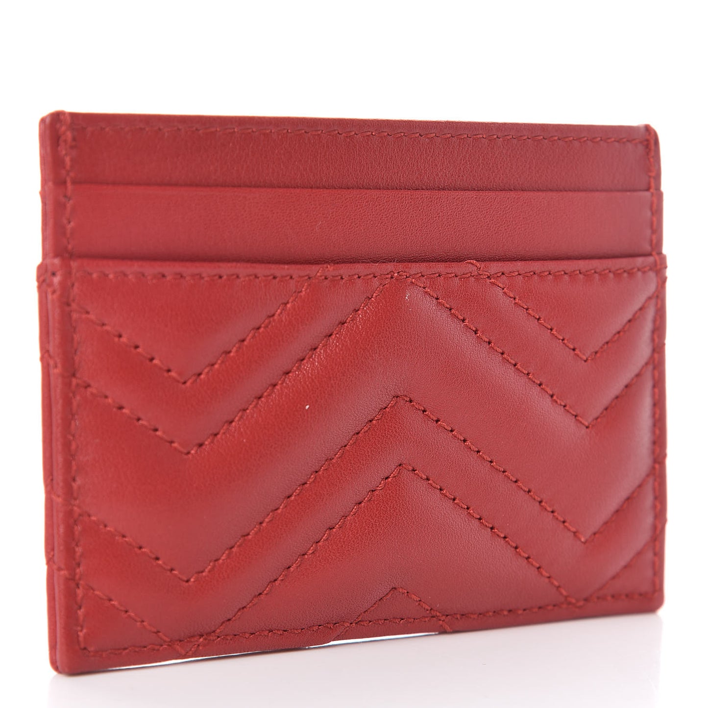 Calfskin Matelasse GG Marmont Card Holder Hibiscus Red