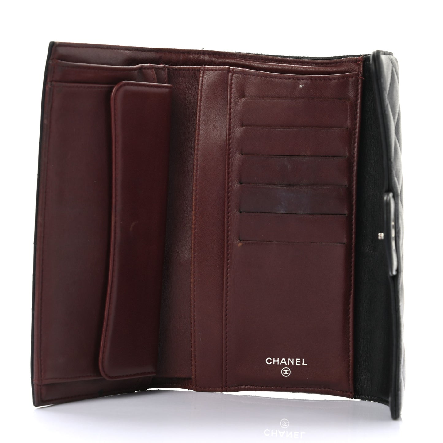 Lambskin Quilted Large Flap Wallet Black