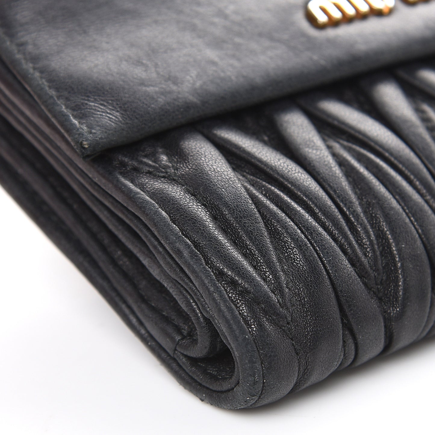 Nappa Matelasse Tri-Fold Flap Wallet Black