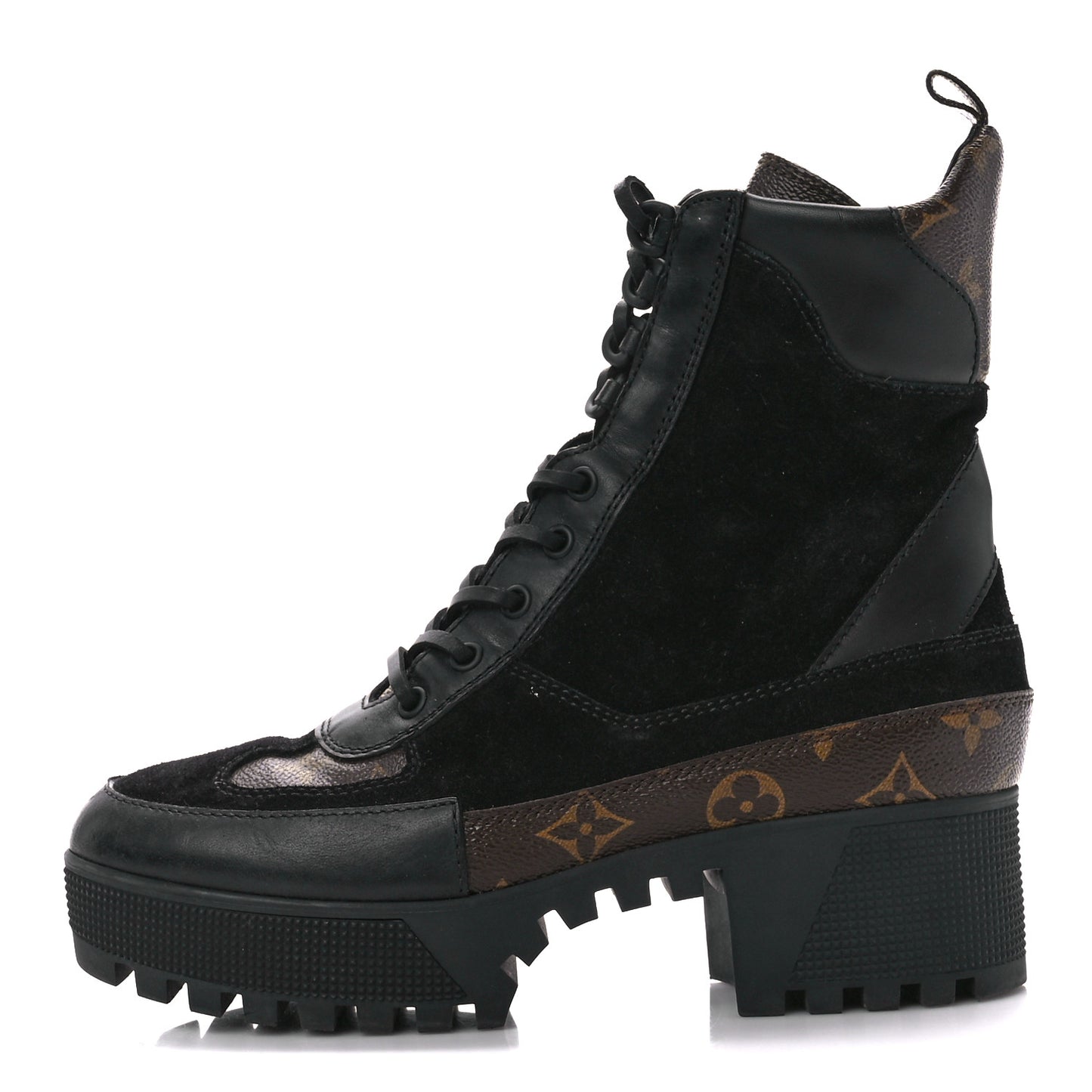 Suede Calfskin Monogram Laureate Platform Desert Boots 38.5 Black