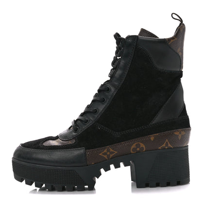 Louis Vuitton Suede Calfskin Monogram Laureate Platform Desert Boots 38.5 Black 1 of 8