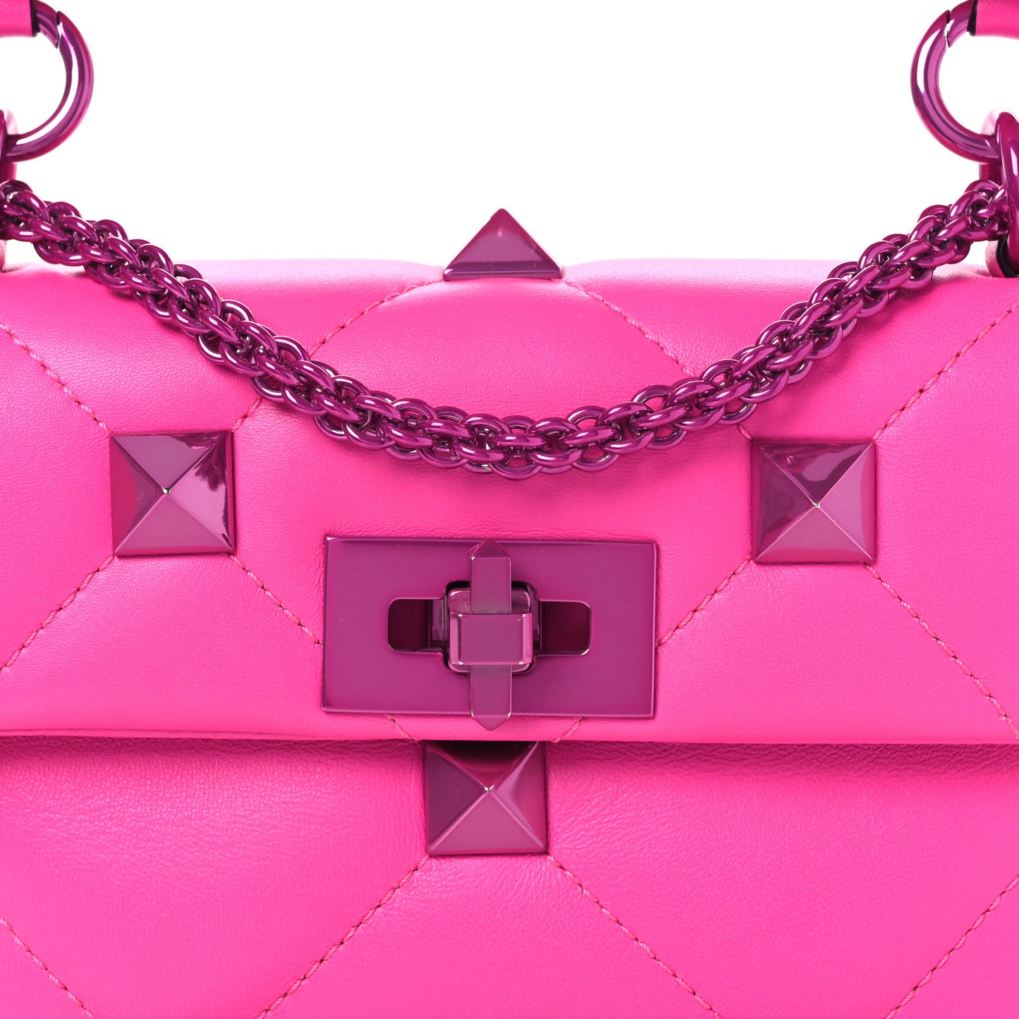 Nappa Lacquer Monochrome Small Roman Stud Shoulder Bag Pink PP