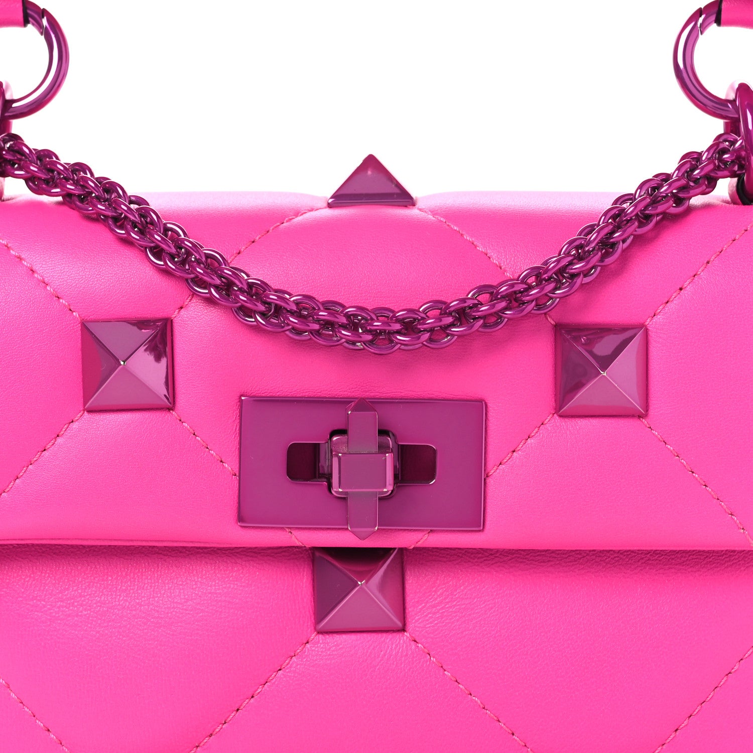 Valentino Garavani Nappa Lacquer Monochrome Small Roman Stud Shoulder Bag Pink PP 6 of 12