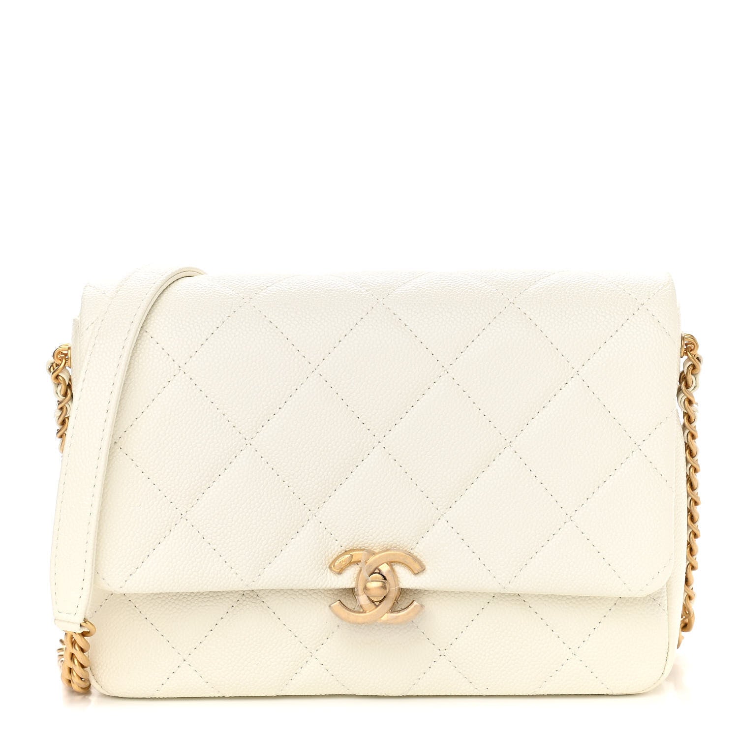 Chanel Shiny Caviar Quilted Small Chain Melody Flap White 1 of 11
