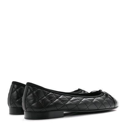 Chanel Aged Calfskin Quilted CC Cap Toe Ballerina Flats 40 Black 4 of 10