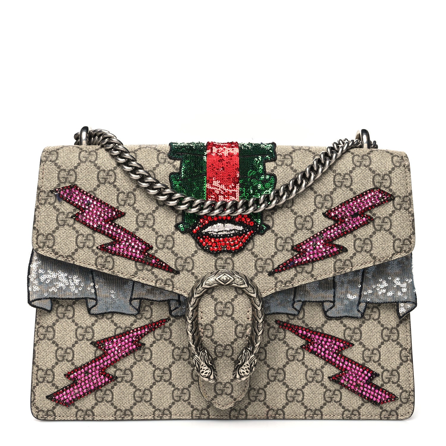 Gucci GG Supreme Monogram Lightning Embroidered Medium Dionysus Shoulder Bag Beige 1 of 14