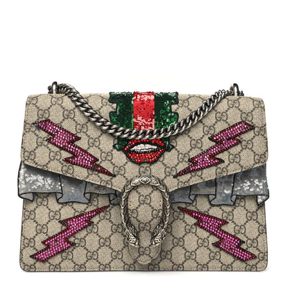 Gucci GG Supreme Monogram Lightning Embroidered Medium Dionysus Shoulder Bag Beige 1 of 14