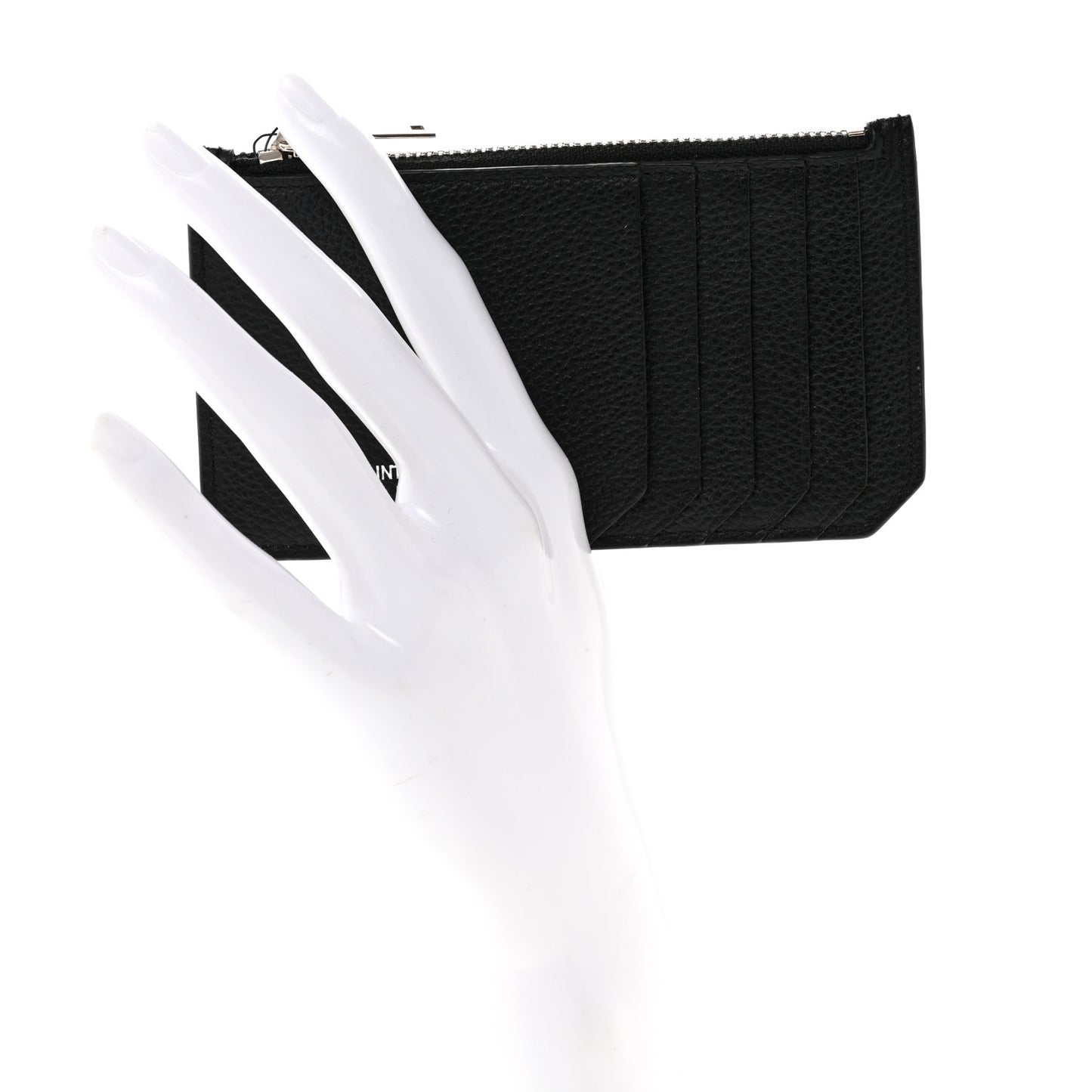 Grained Calfskin 5 Fragments Zip Pouch Card Holder Black