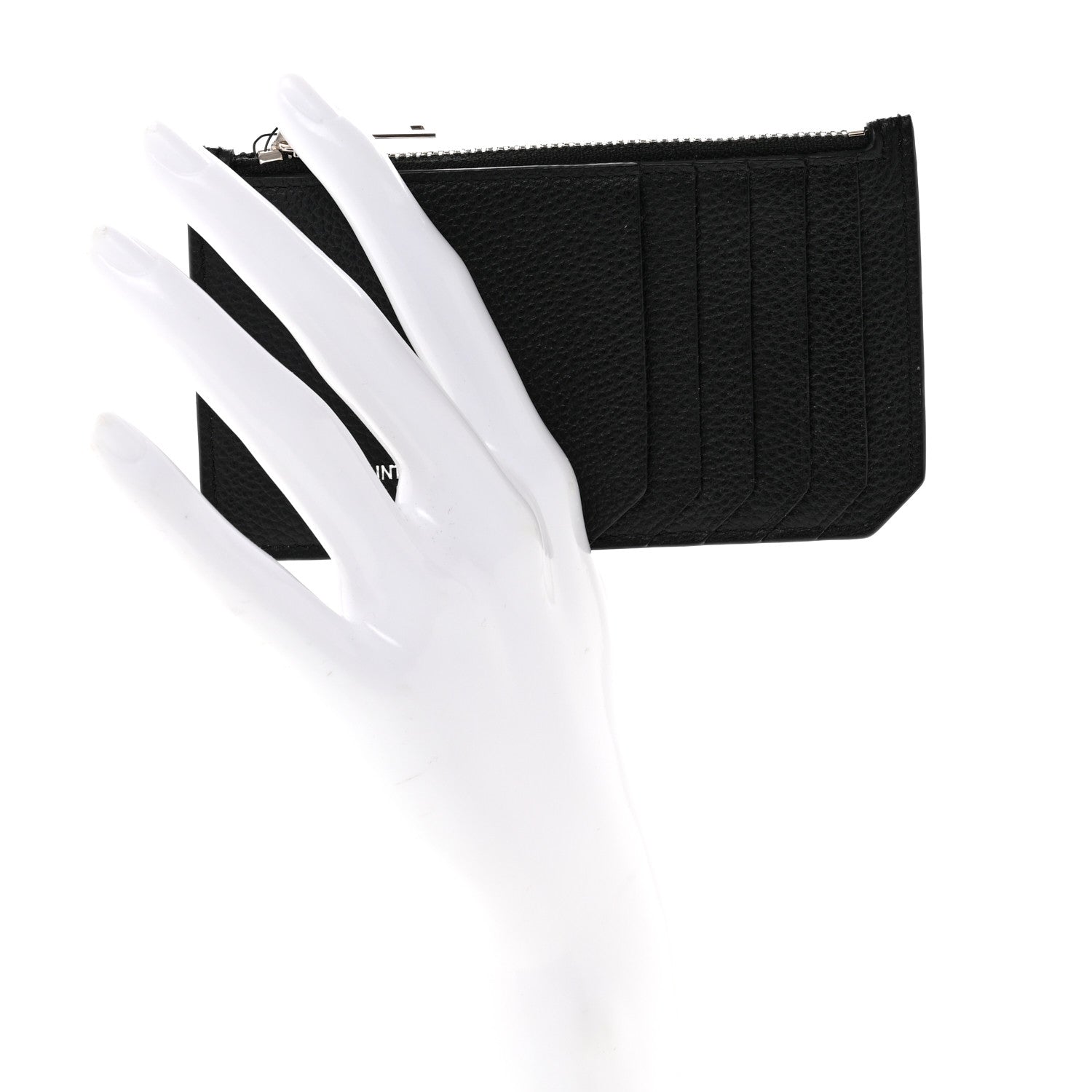 Saint Laurent Grained Calfskin 5 Fragments Zip Pouch Card Holder Black 2 of 8