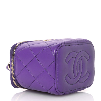 Chanel Lambskin Quilted Top Handle Mini Vanity Case With Chain Purple 4 of 14