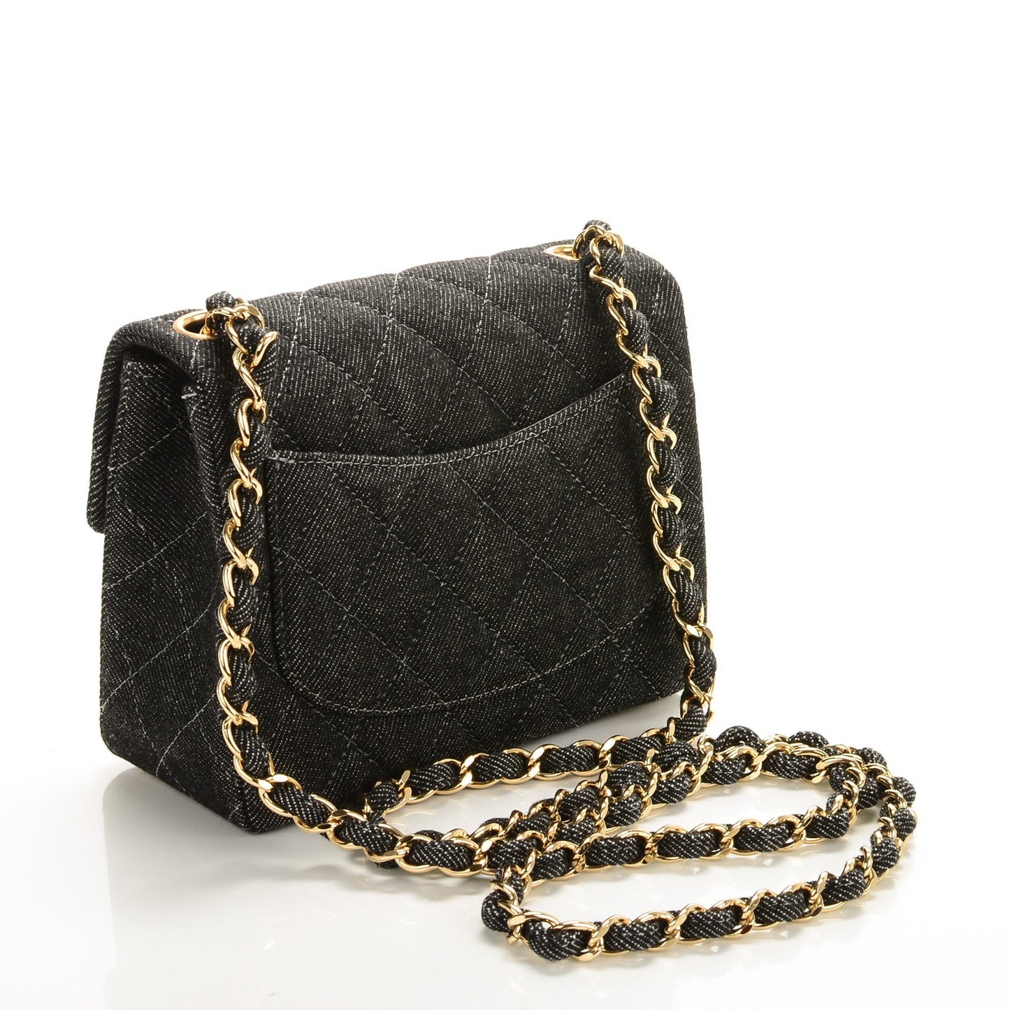 Denim Quilted Mini Square Flap Black
