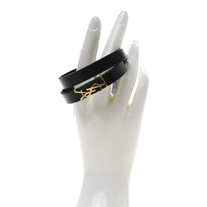 Saint Laurent Calfskin Opyum Double Wrap Bracelet Black 2 of 5