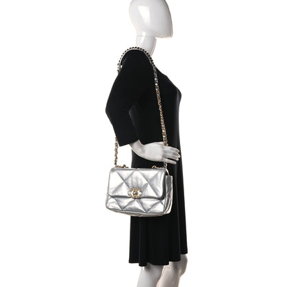 Chanel Metallic Goatskin Quilted Medium Chanel 19 Flap Silver 2 of 9