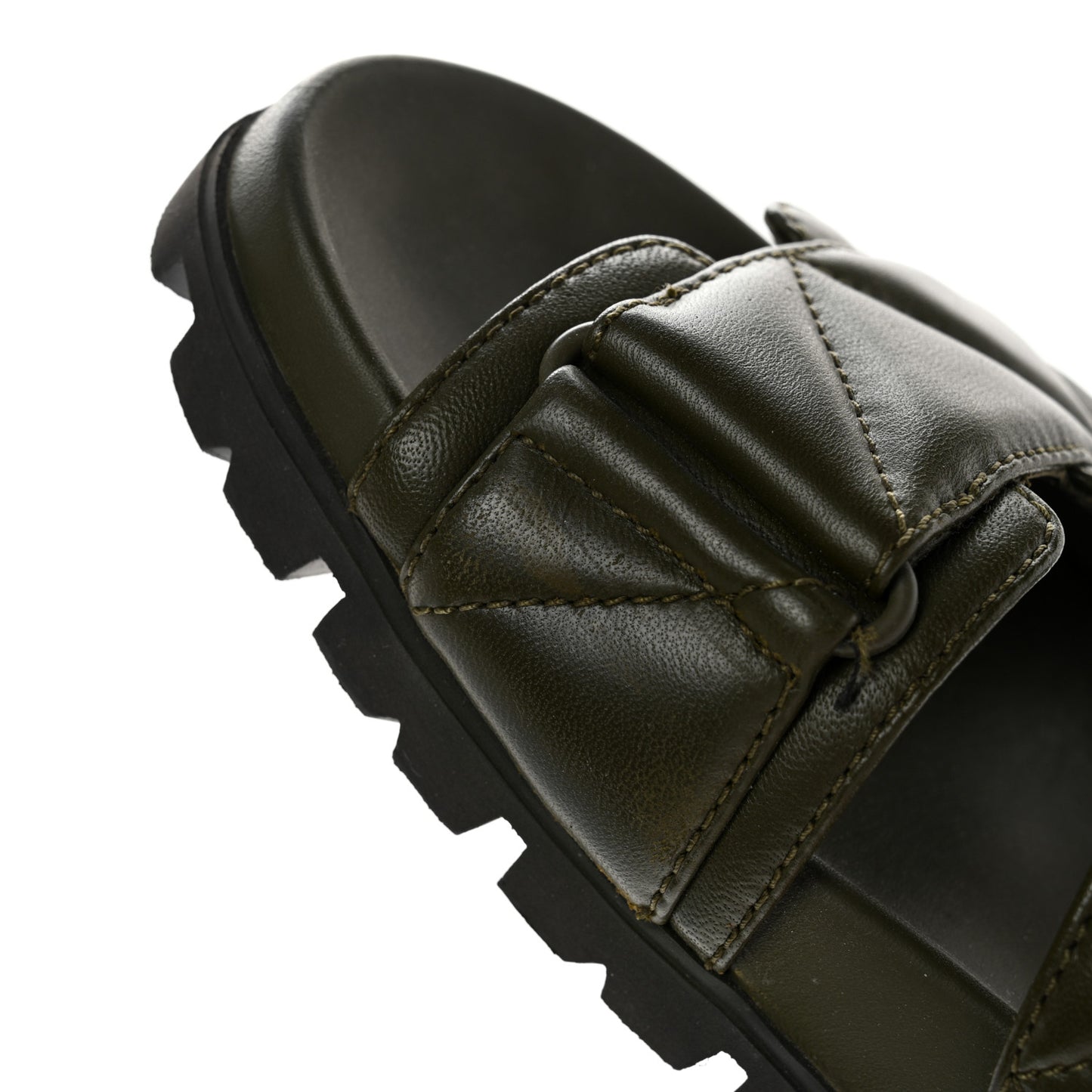 Nappa Logo Quilted Velcro Strap Lug Sole Slide Sandals 36.5 Militare