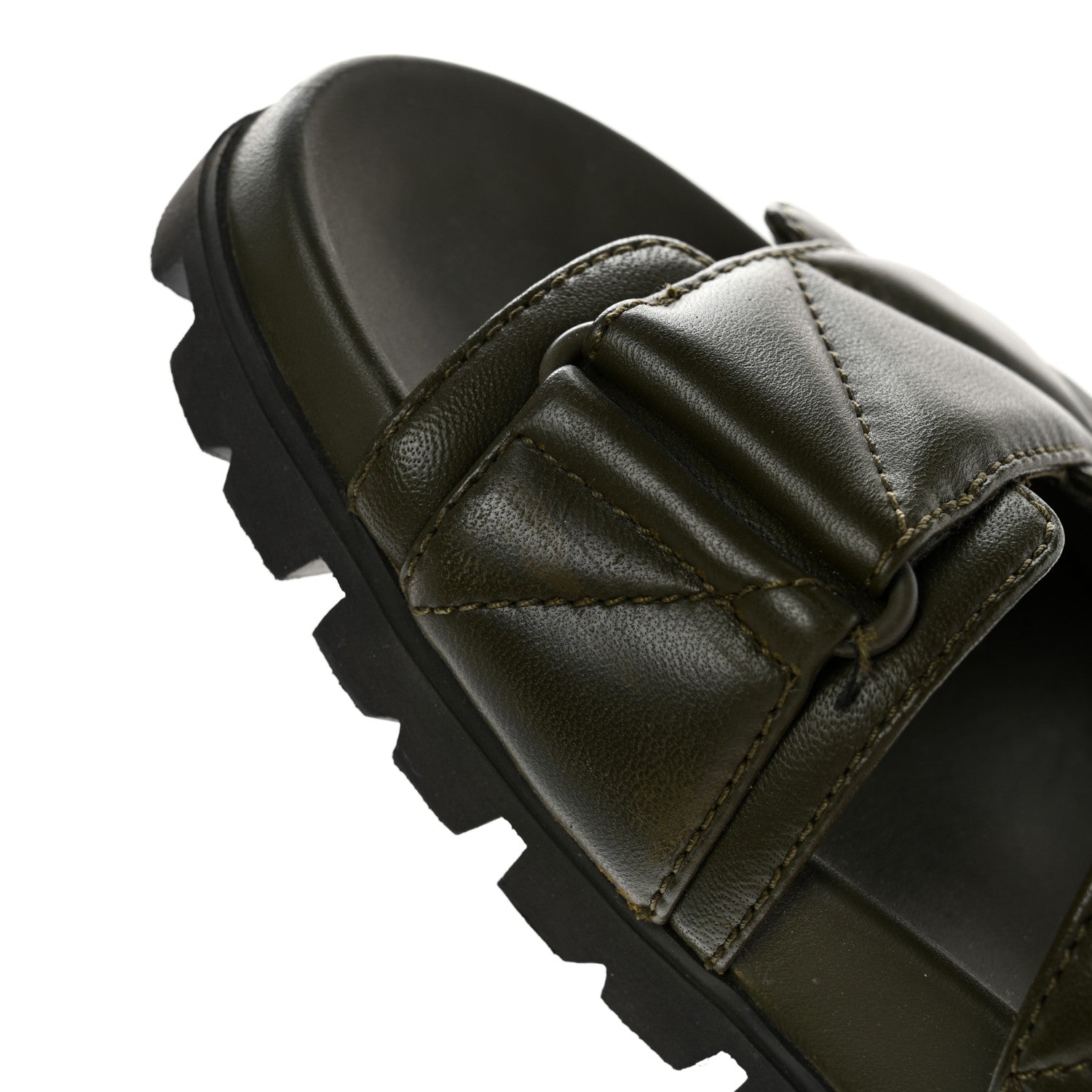 Prada Nappa Logo Quilted Velcro Strap Lug Sole Slide Sandals 36.5 Militare 13 of 14