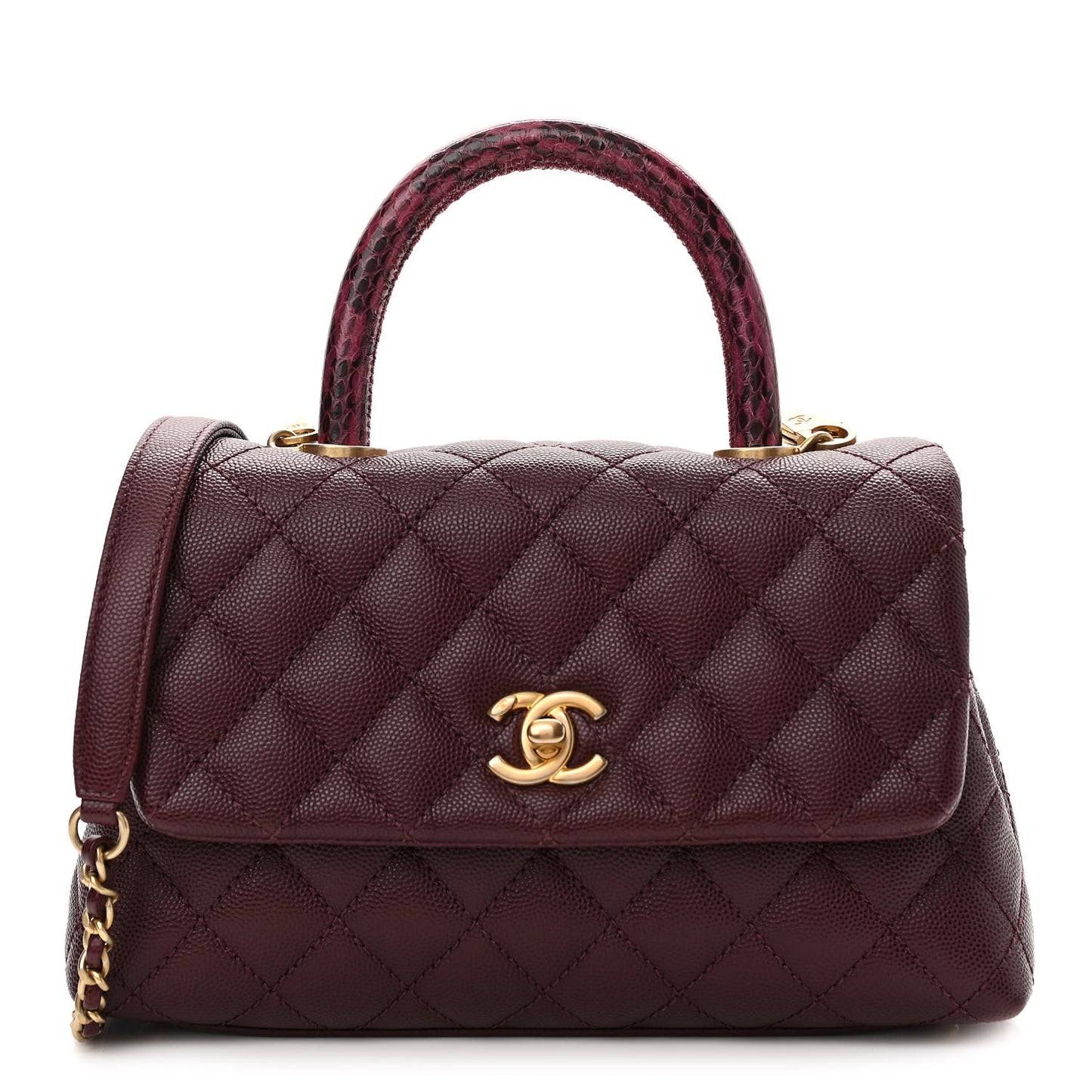Caviar Elaphe Quilted Mini Coco Handle Flap Burgundy