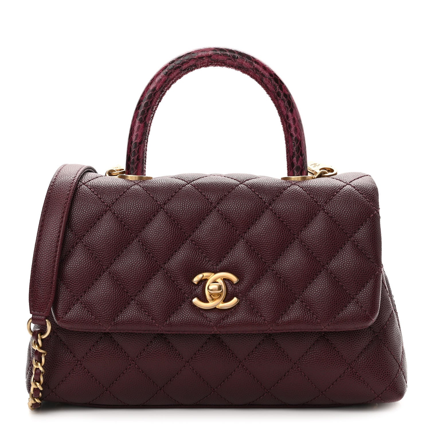 Chanel Caviar Elaphe Quilted Mini Coco Handle Flap Burgundy 1 of 13