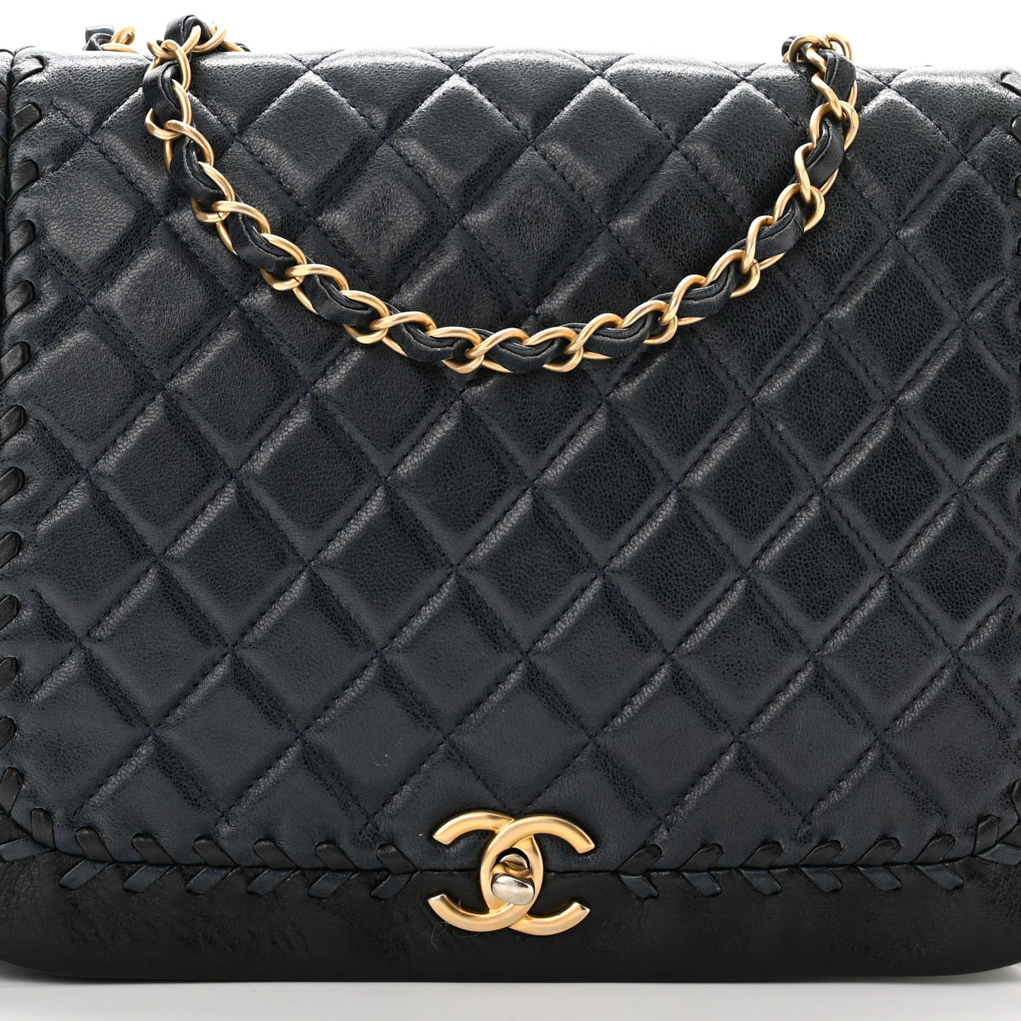 Lambskin Braided Flap Navy Black