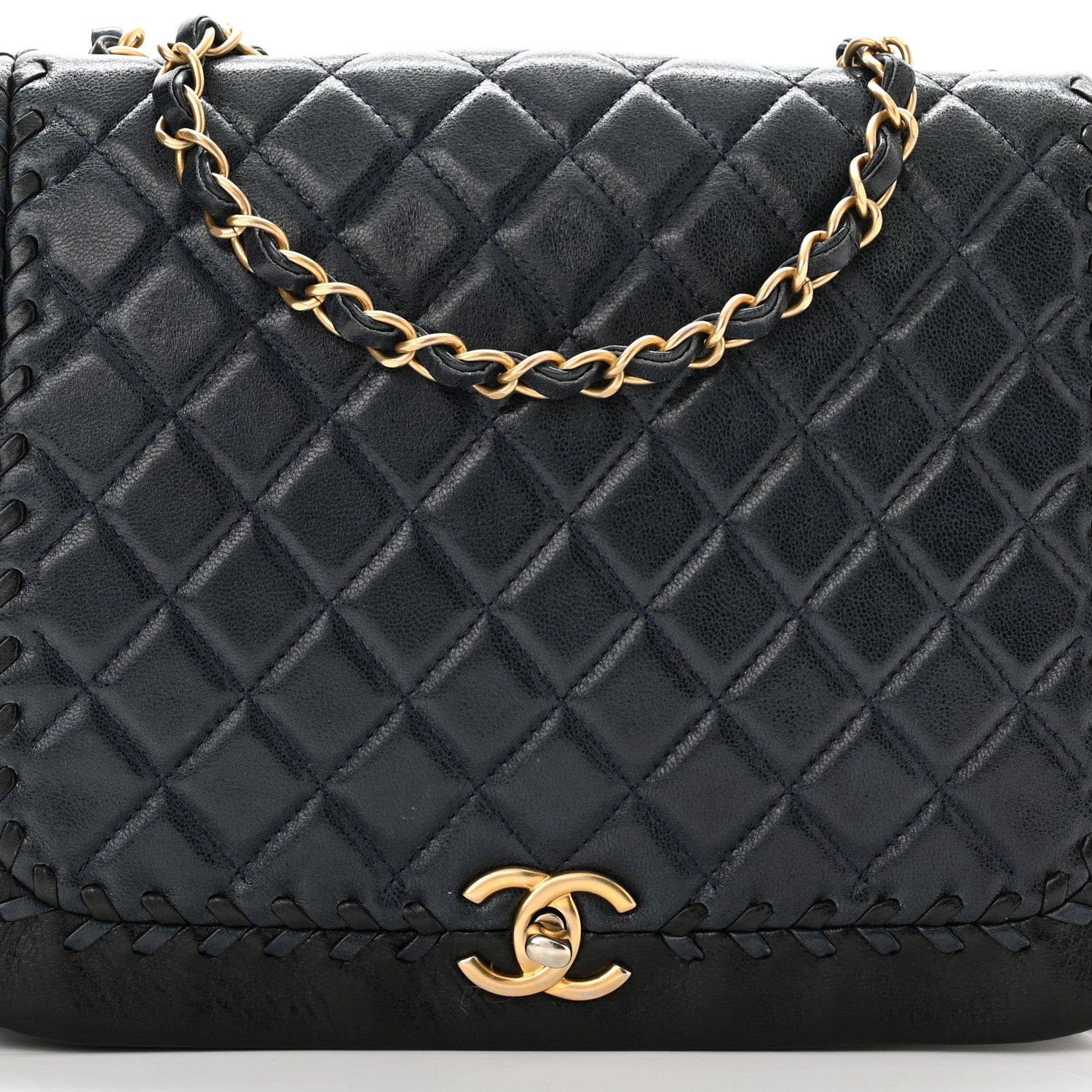 Chanel Lambskin Braided Flap Navy Black 8 of 10