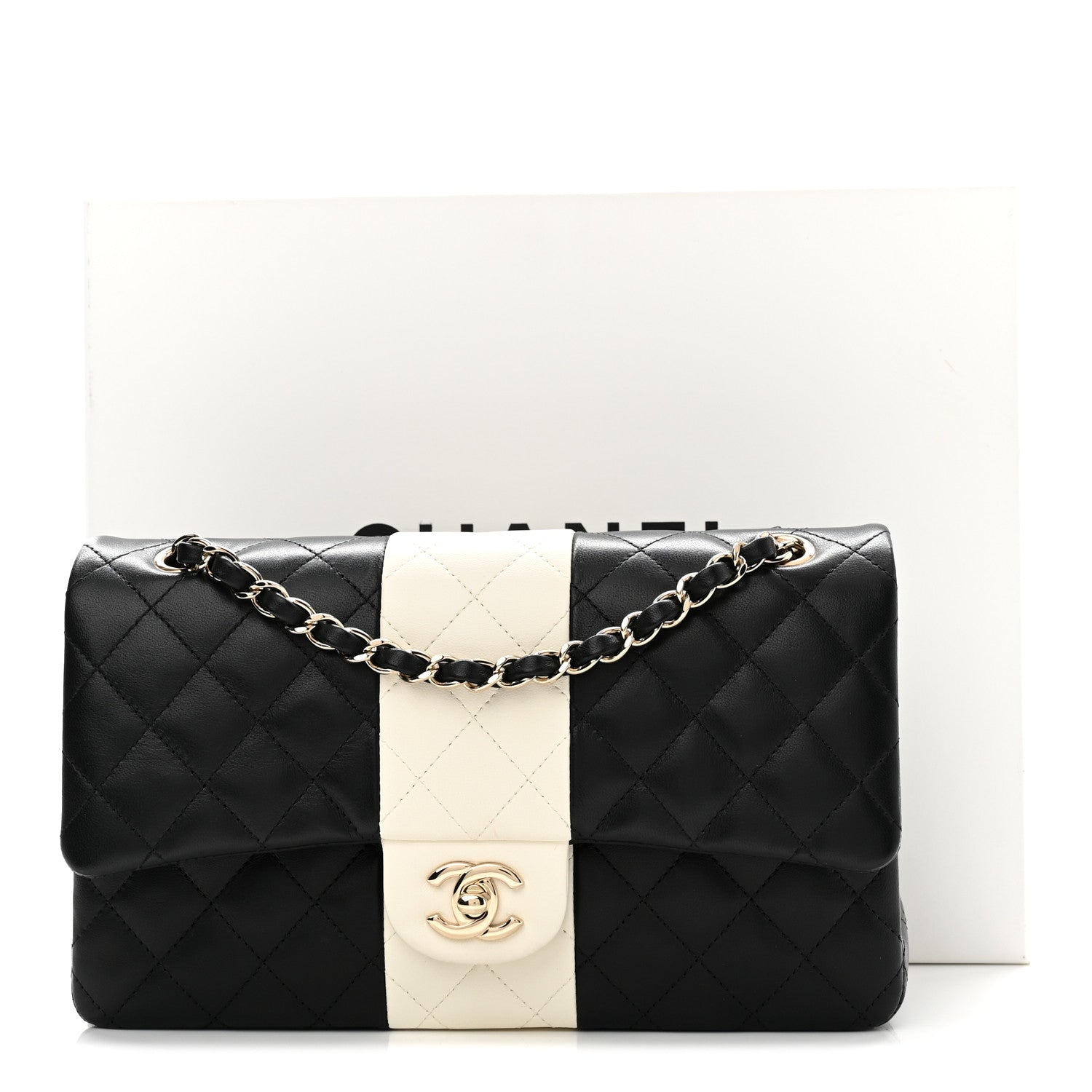 Chanel Lambskin Quilted Medium Double Flap Black White 11 of 11