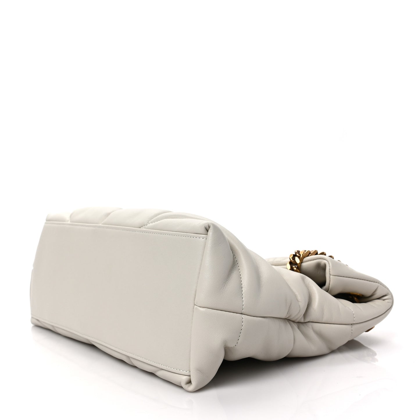 Lambskin Quilted Medium Loulou Puffer Monogram Chain Satchel Crema Soft