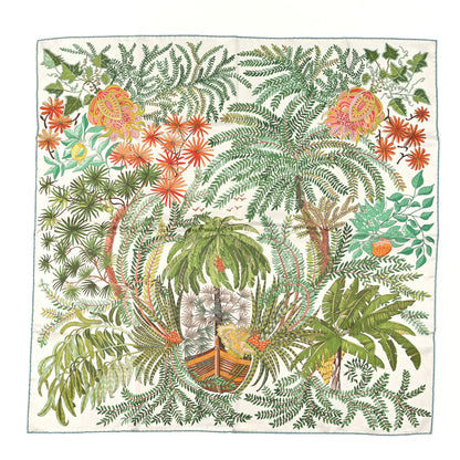 Hermes Silk Le Jardin Des Peintres Double Face Scarf 90 White Vert Orange Cuit 1 of 4