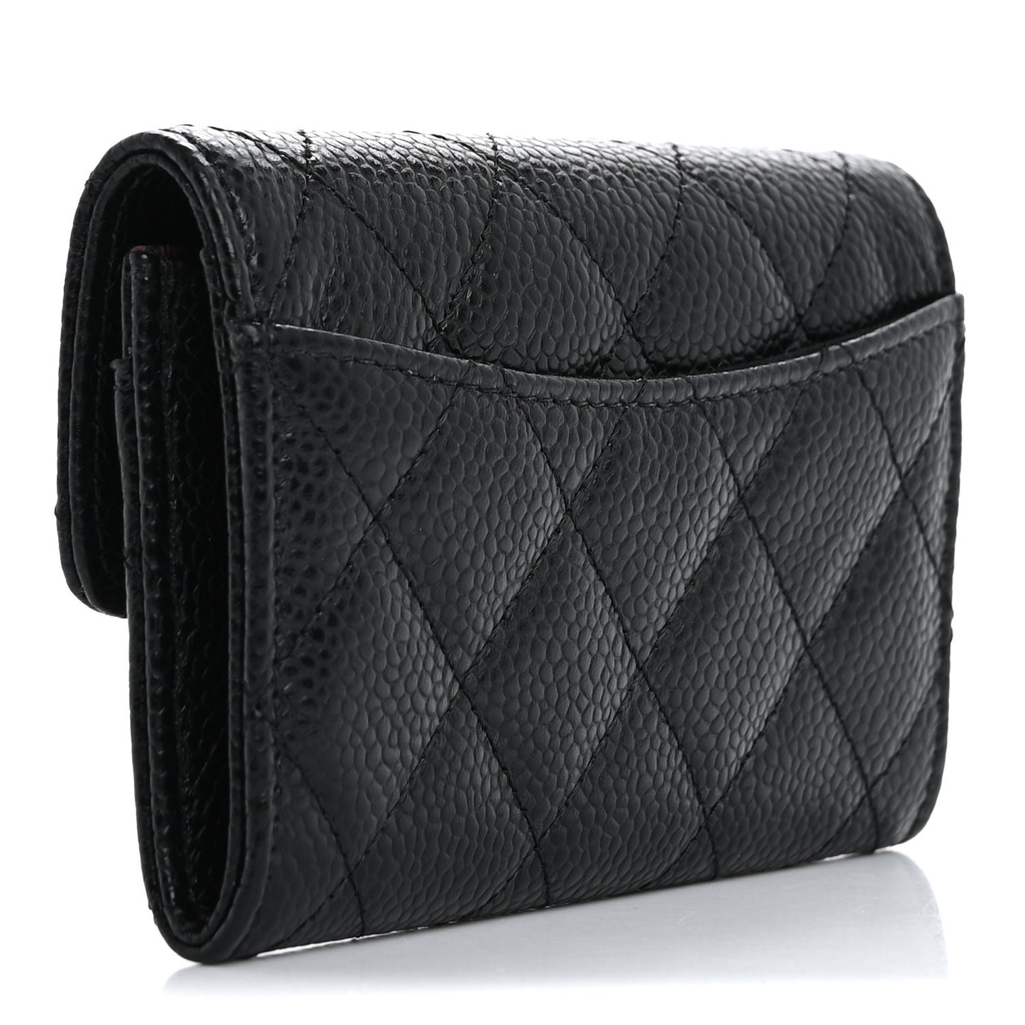 Caviar Quilted Flap Card Holder Wallet Black