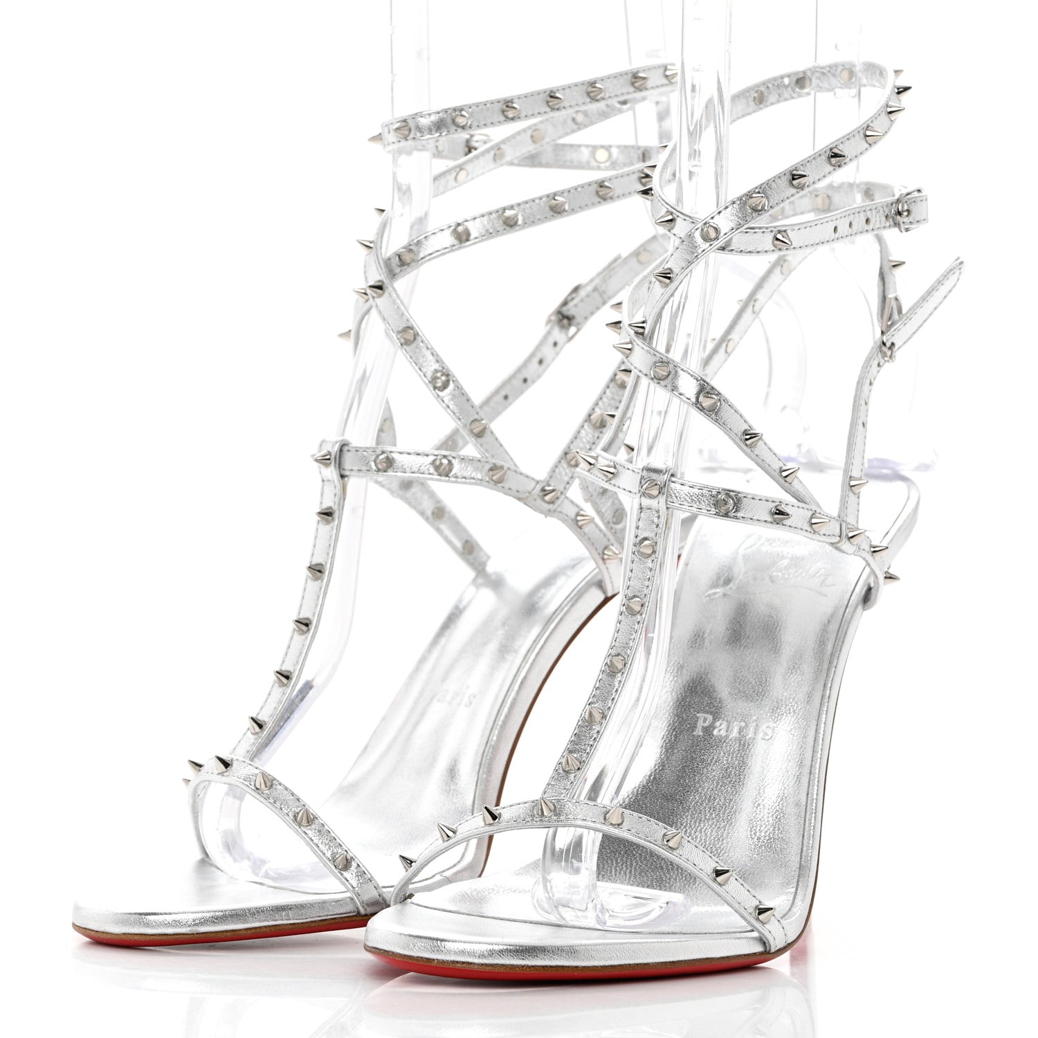 Christian Louboutin Nappa Bombina Spikes 100 Sandals 39.5 Silver 3 of 7