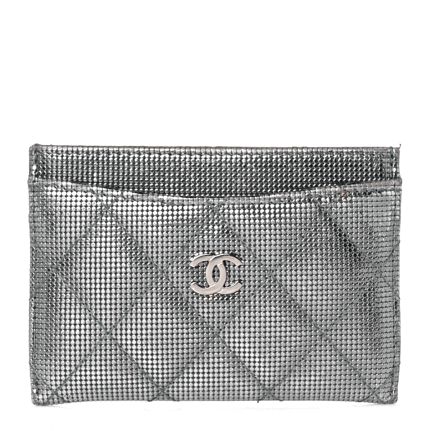 Metallic Calfskin Pixel Effect Card Holder Dark Silver