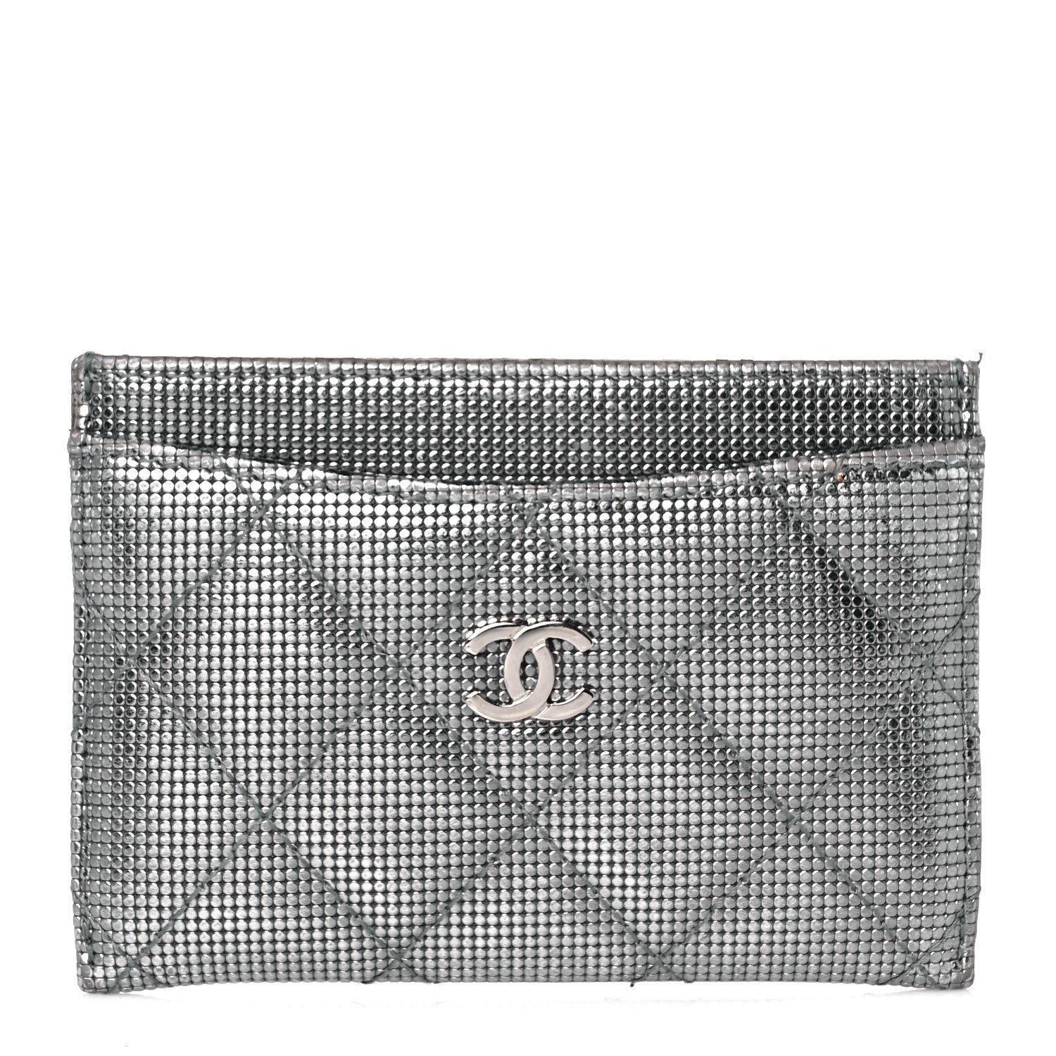 Chanel Metallic Calfskin Pixel Effect Card Holder Dark Silver 1 of 11