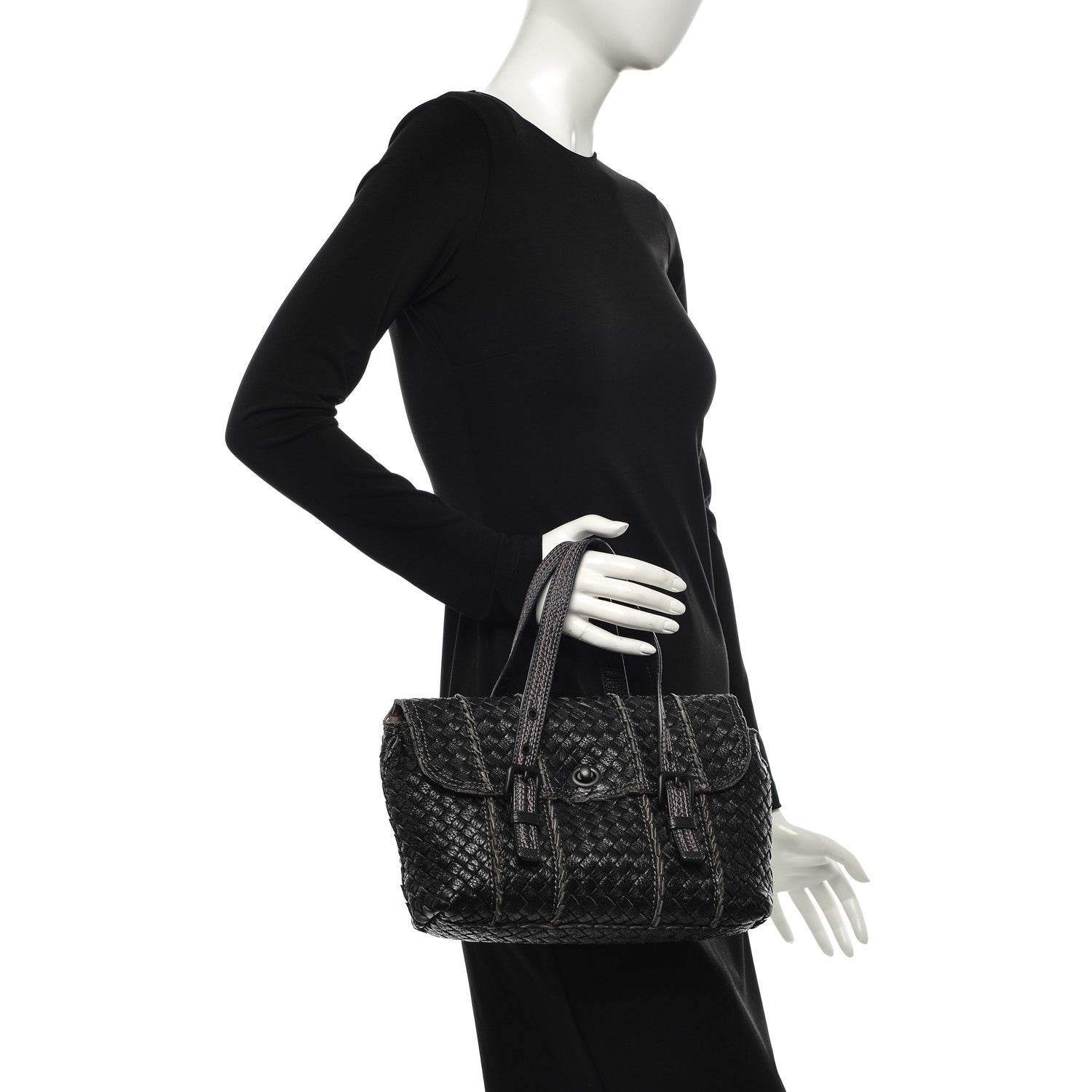 Bottega Veneta Cervo Intrecciato Satchel Nero Black 2 of 7