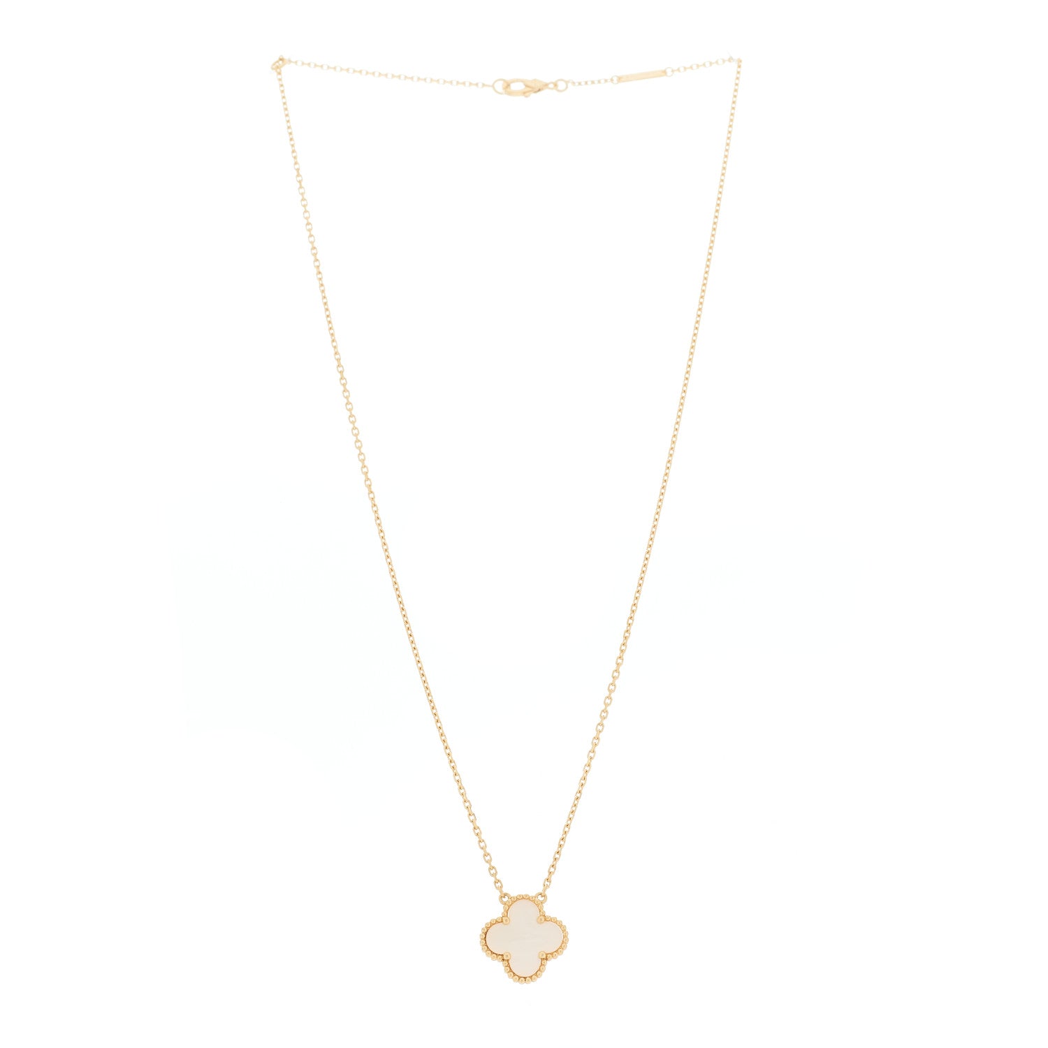 Van Cleef & Arpels 18K Yellow Gold Mother of Pearl Vintage Alhambra Pendant Necklace 3 of 6