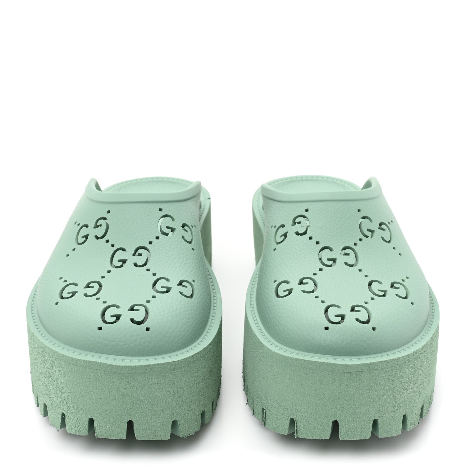 Gucci Rubber GG Monogram Perforated Elea Platform 55mm Lug Sole Sandals 39 Pacific Green 2 of 9