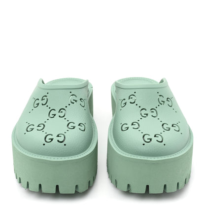 Gucci Rubber GG Monogram Perforated Elea Platform 55mm Lug Sole Sandals 39 Pacific Green 2 of 9