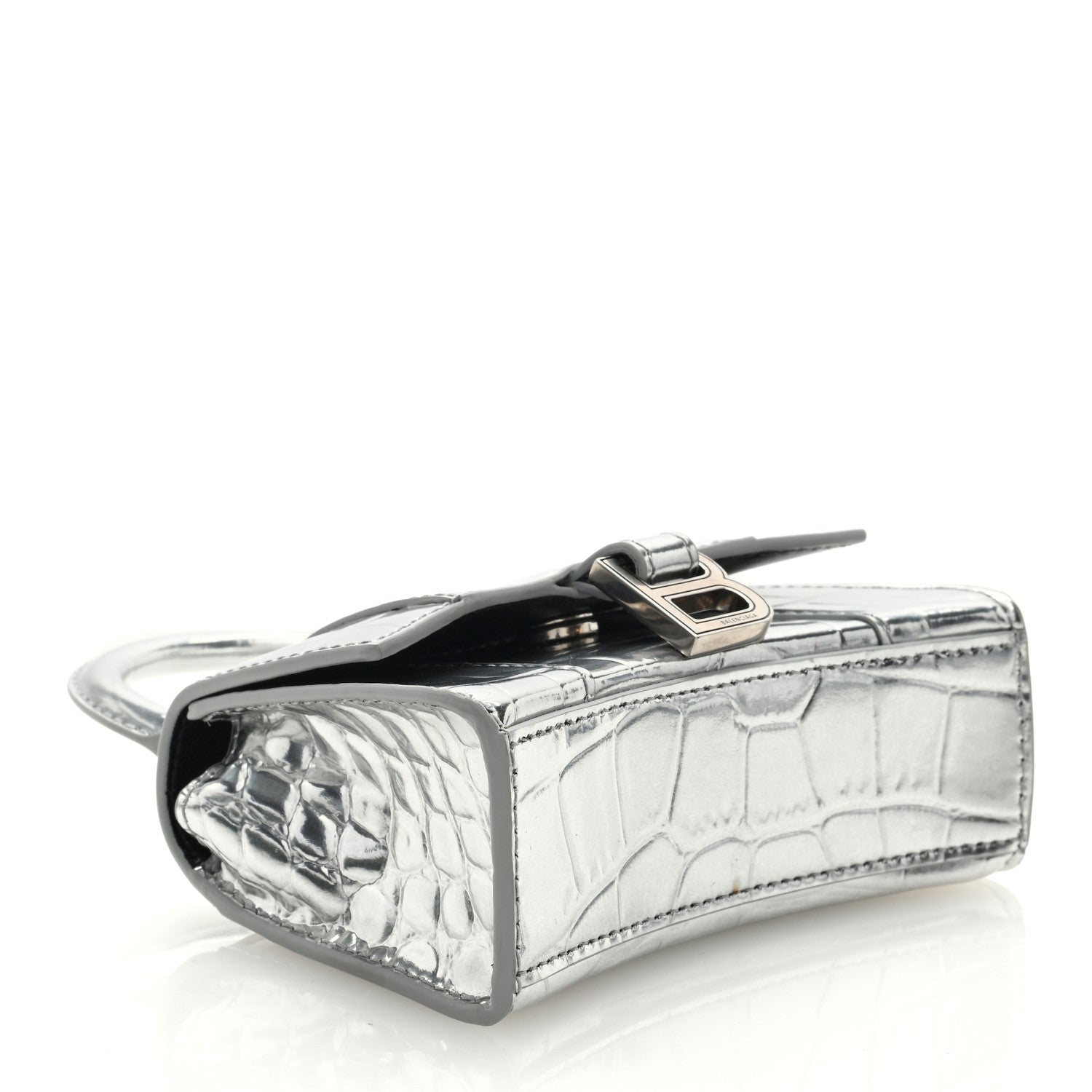 Balenciaga Metallic Calfskin Crocodile Embossed Hourglass Top Handle Bag Mini Silver 4 of 9