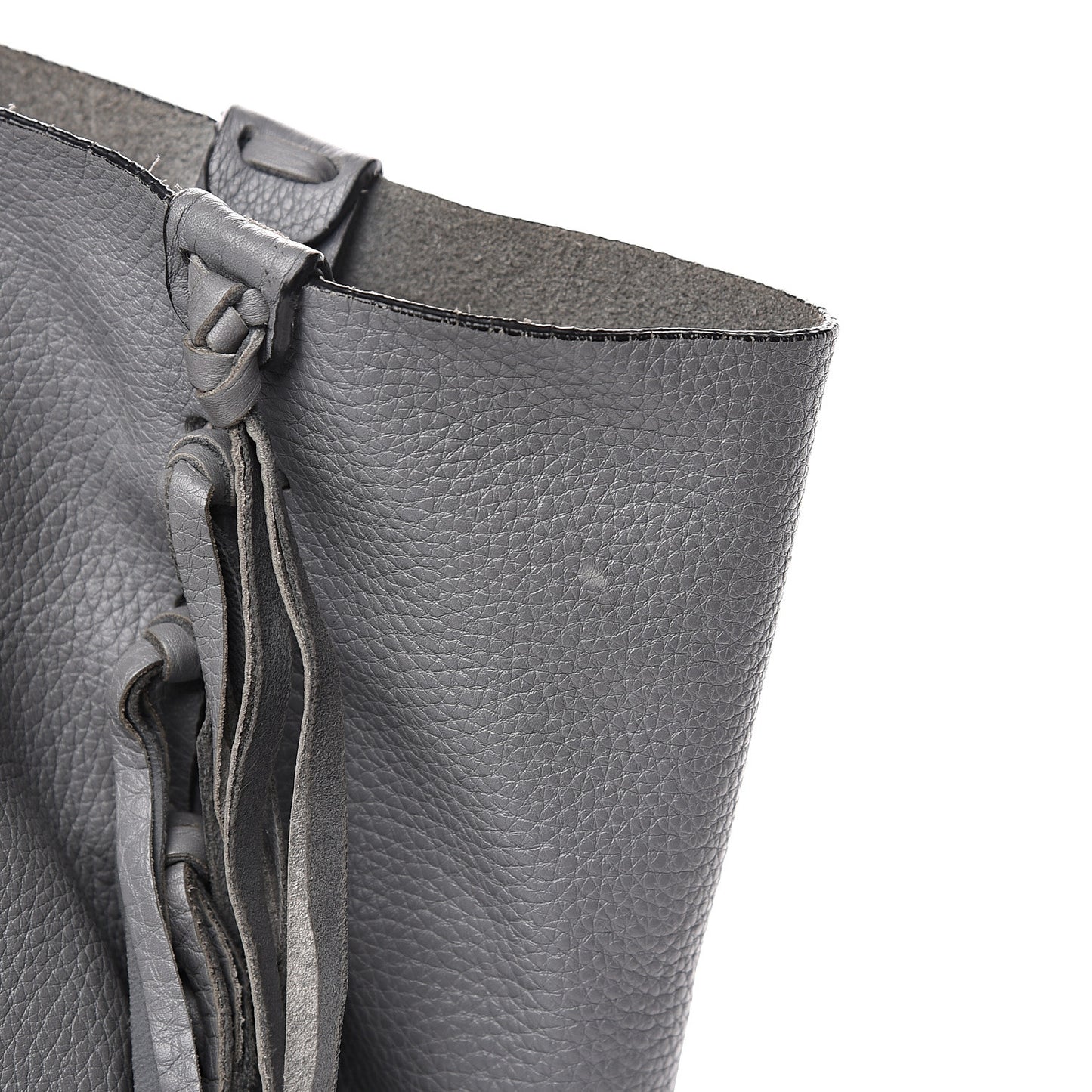 Grained Calfskin C-Rockee Fringe Tote Grey