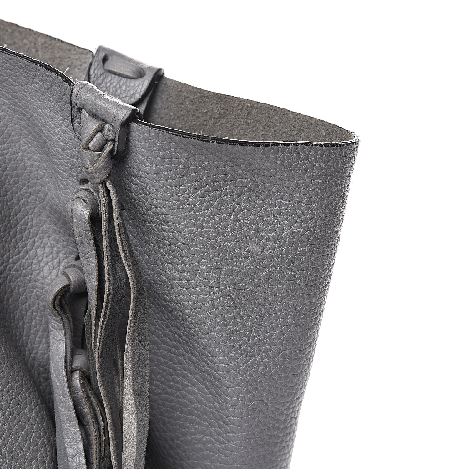 Valentino Garavani Grained Calfskin C-Rockee Fringe Tote Grey 12 of 15