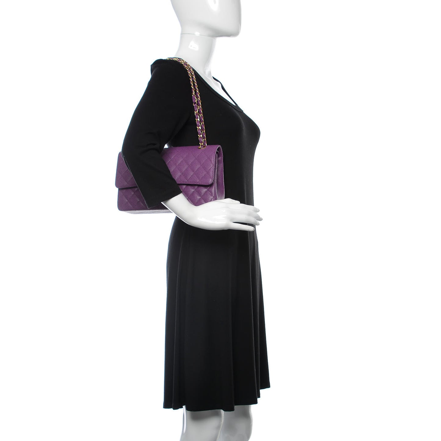 Caviar Quilted Medium Double Flap Dark Purple