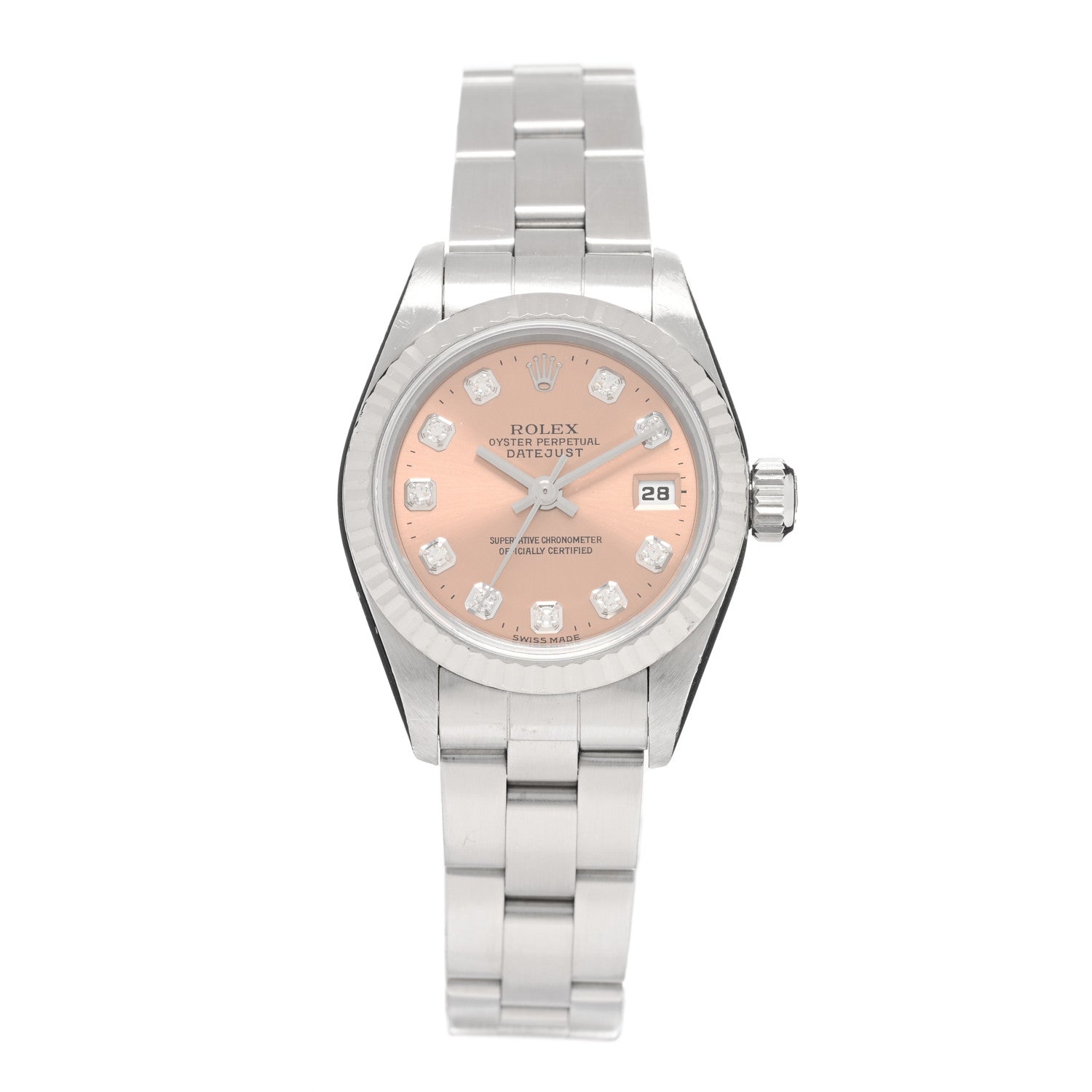 Rolex Stainless Steel 18K White Gold Diamond 26mm Oyster Perpetual Datejust Watch Pink 69174 1 of 5