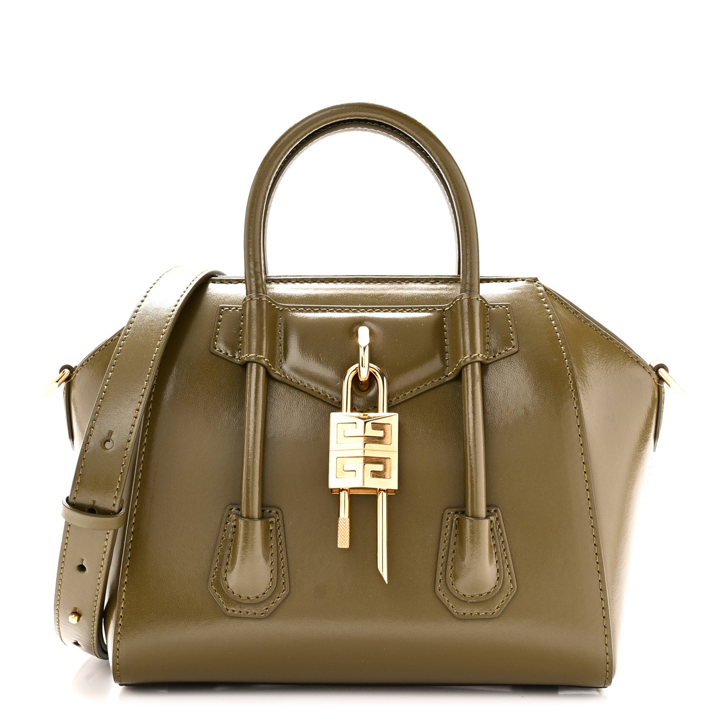 Box Calfskin Mini Lock Antigona Shoulder Bag Dark Khaki