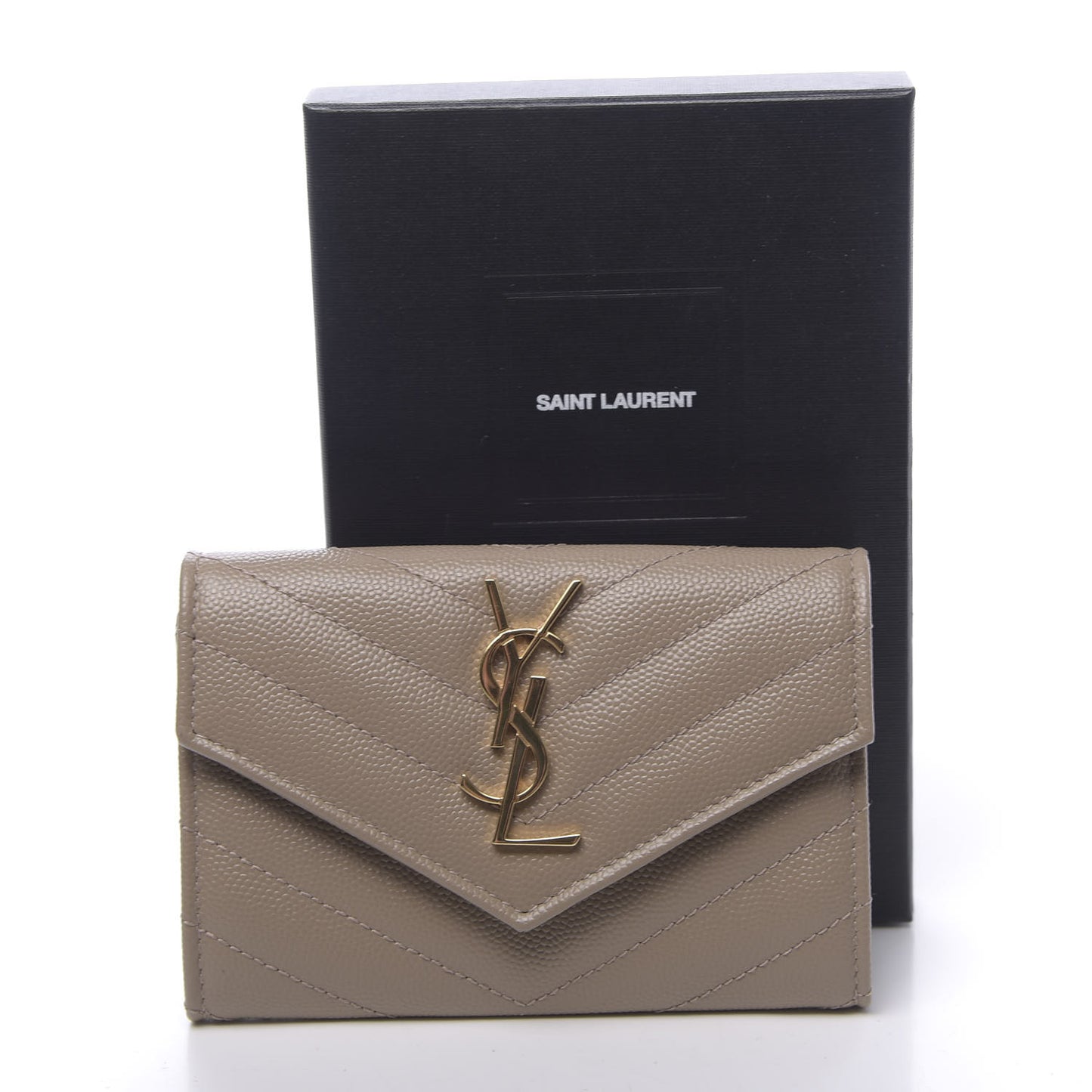 Grain De Poudre Matelasse Chevron Small Monogram Envelope Wallet Dark Beige