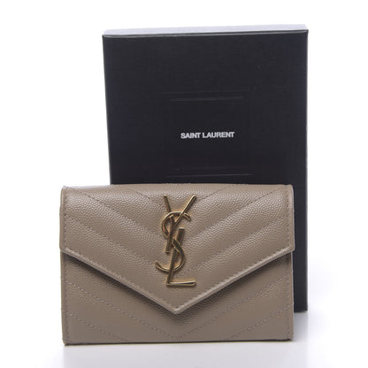 Saint Laurent Grain De Poudre Matelasse Chevron Small Monogram Envelope Wallet Dark Beige 7 of 7