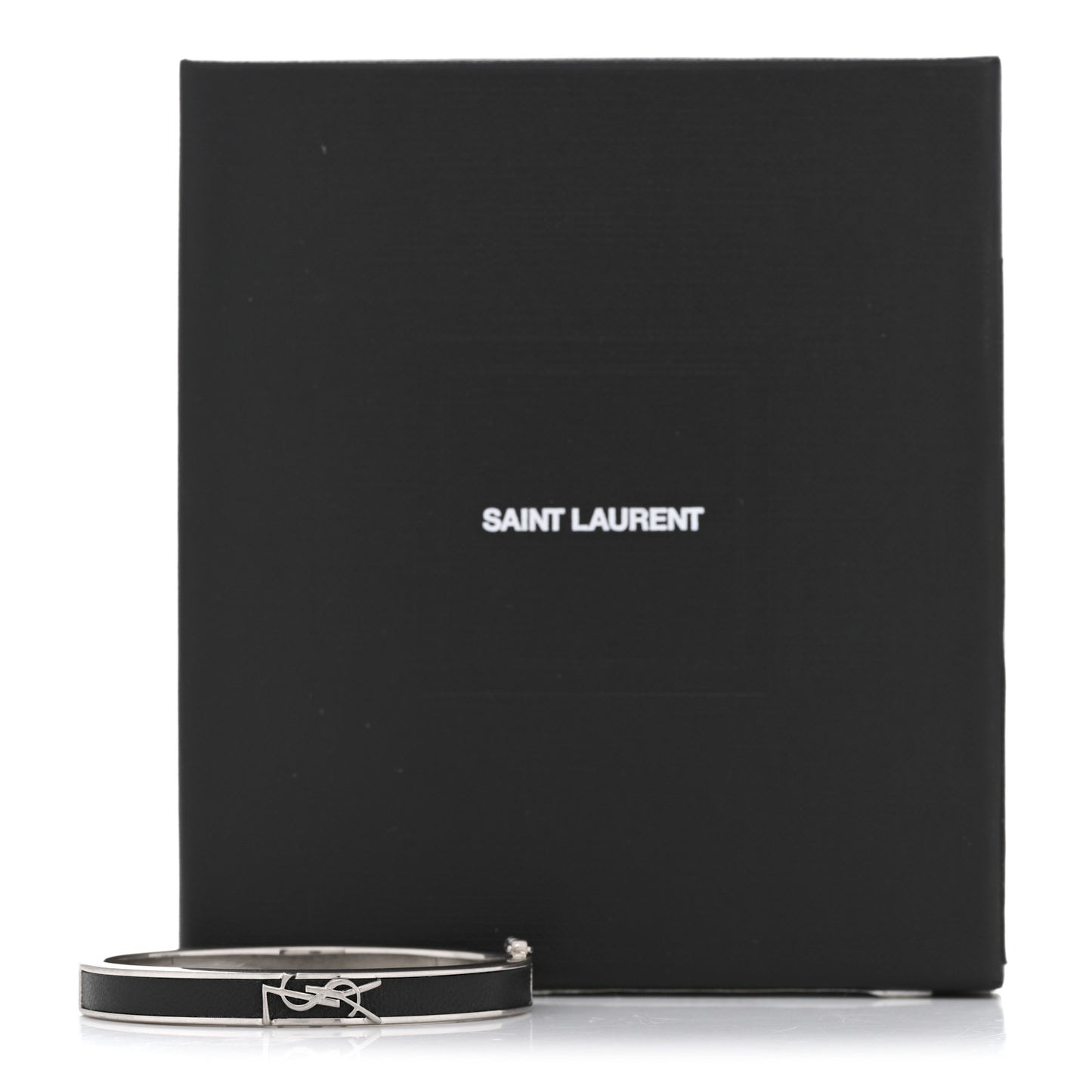 Metal Calfskin YSL Bracelet M Black