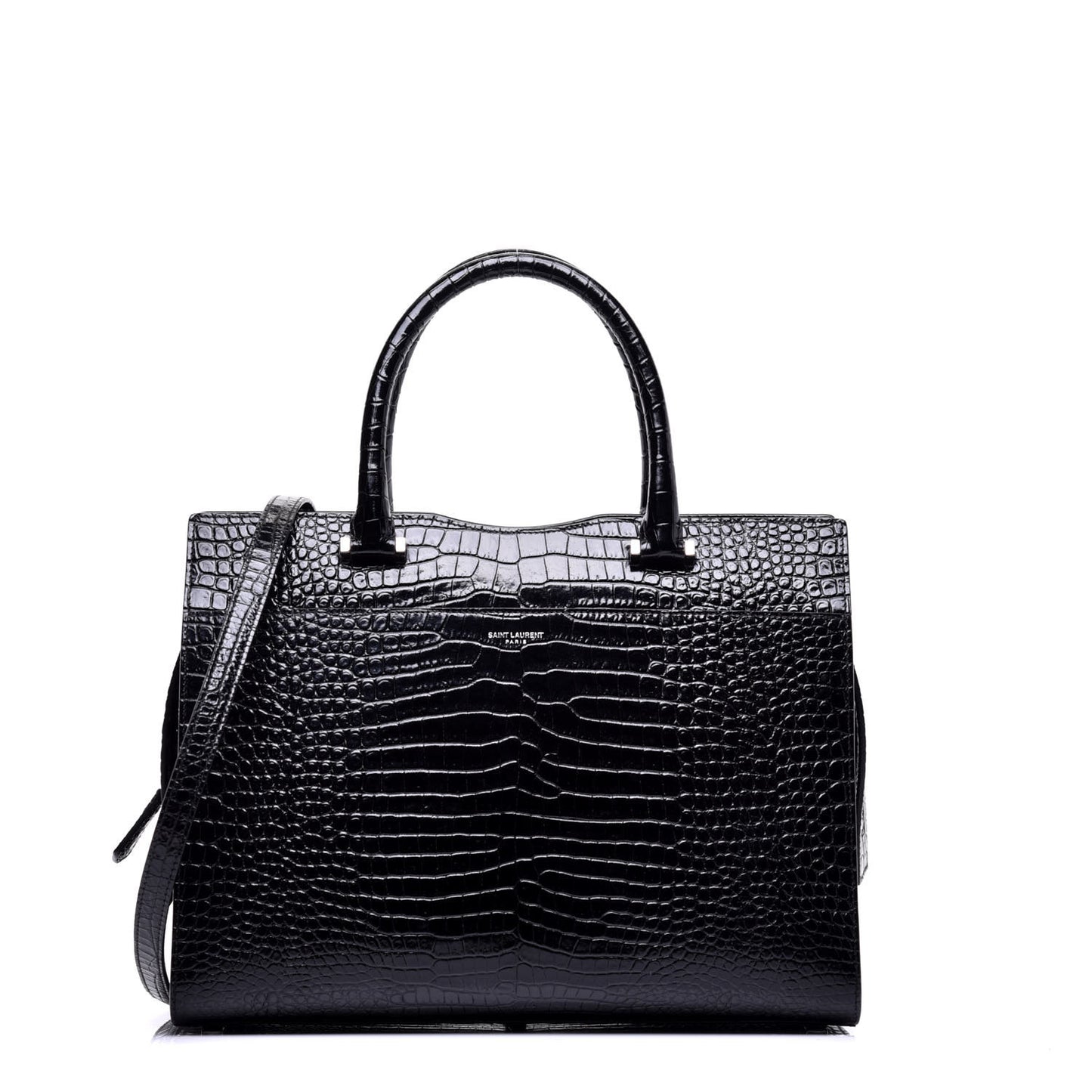 Croc Calfskin Embossed Medium Uptown Tote Black