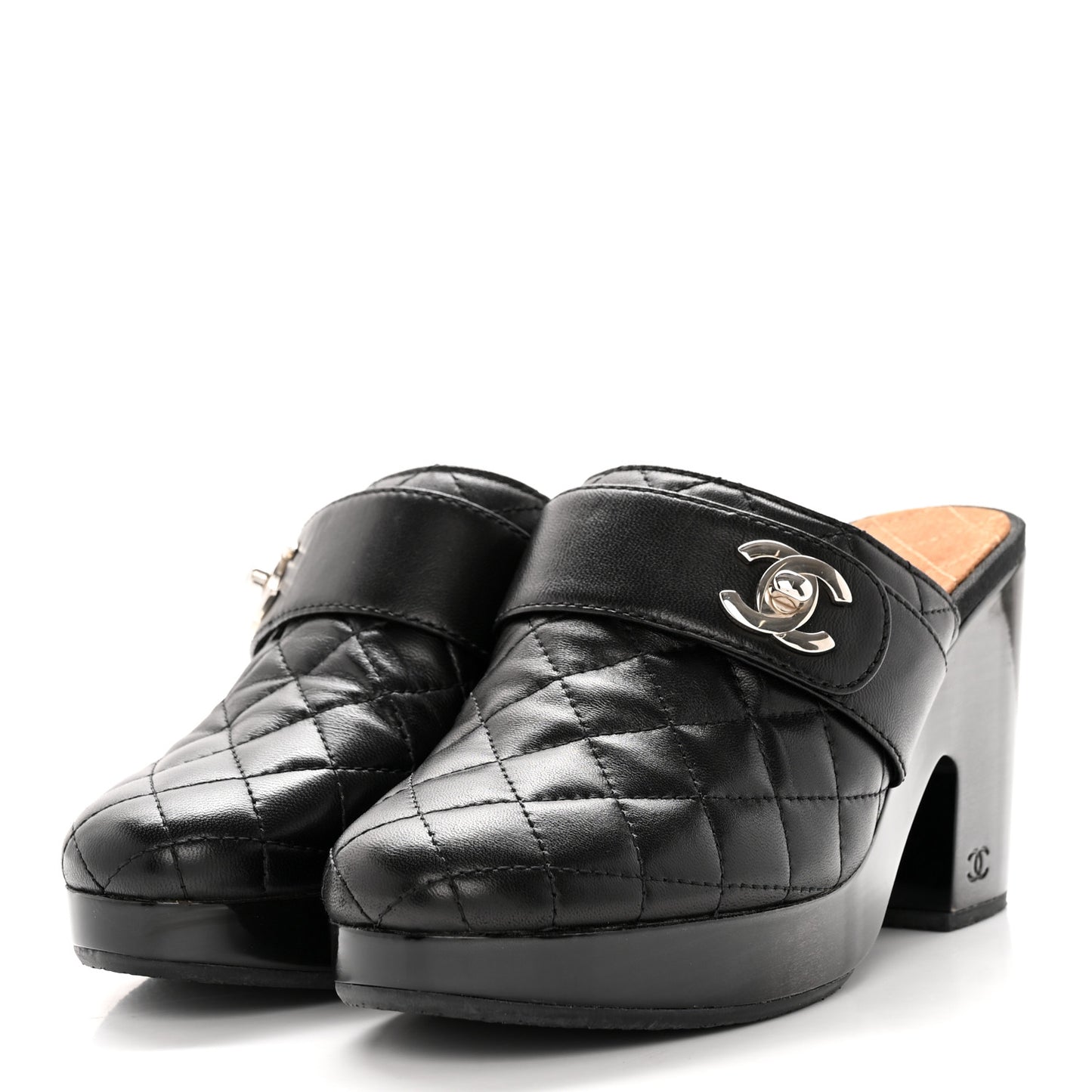 Lambskin Quilted CC Turn Lock Clogs 39.5 Black