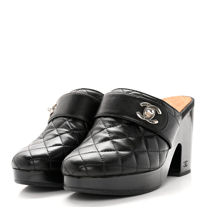 Chanel Lambskin Quilted CC Turn Lock Clogs 39.5 Black 3 of 13