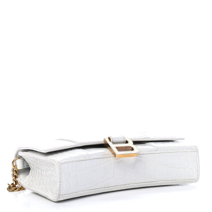 Balenciaga Shiny Calfskin Crocodile Embossed Hourglass Chain Bag White 4 of 10