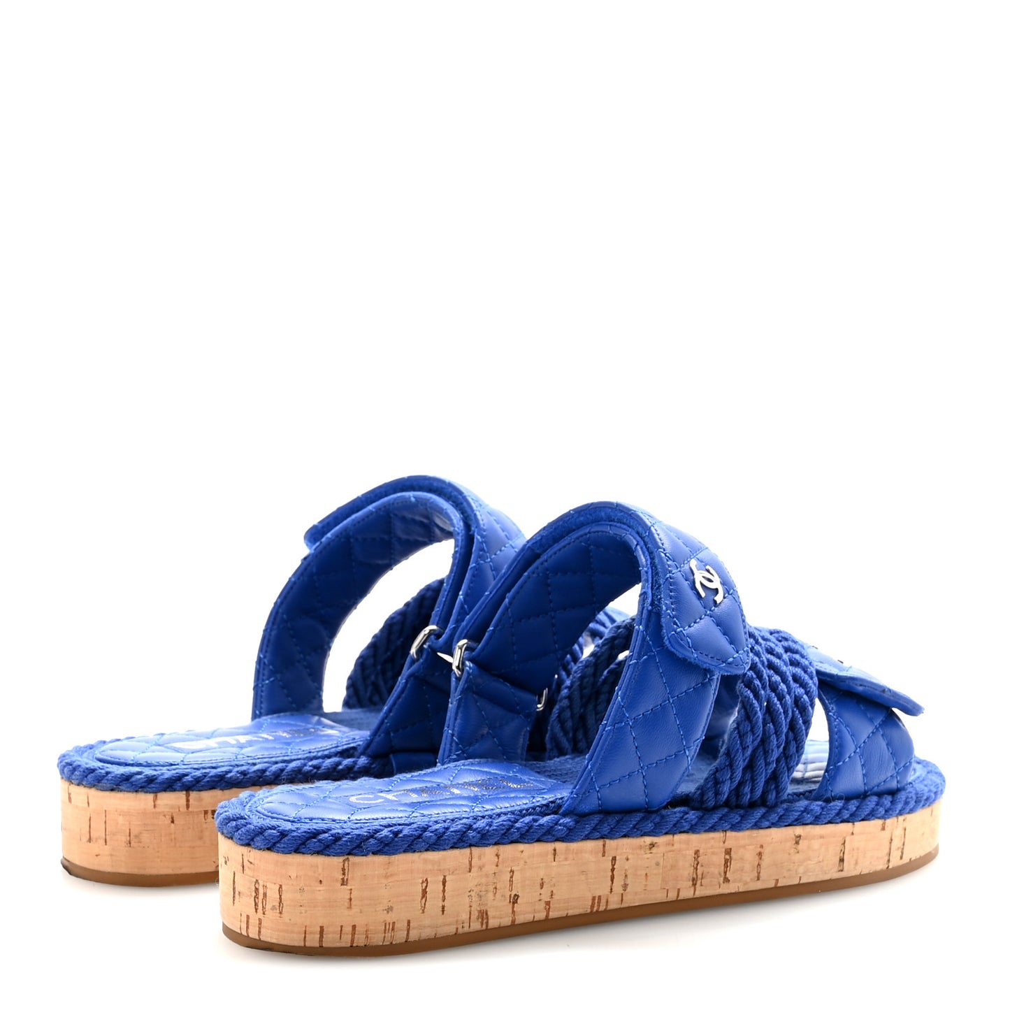 Cord Lambskin Quilted Logo Sandals 38 Blue